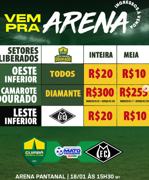 Clássico Cuiabá x Mixto promete agitar a Arena Pantanal neste sábado