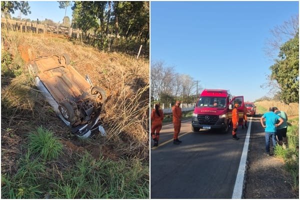 Mulher fica ferida após capotamento de carro na zona rural de Poconé em Mato Grosso
