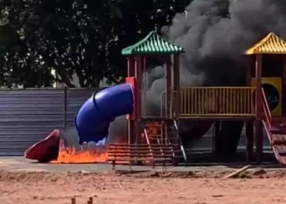 Parque em construção é incendiado por vândalos