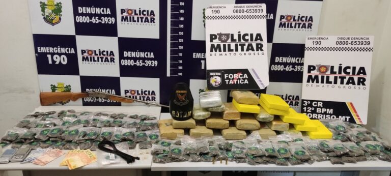 Polícia Militar prende dupla e apreende 21 tabletes e 235 porções de drogas em Sorriso