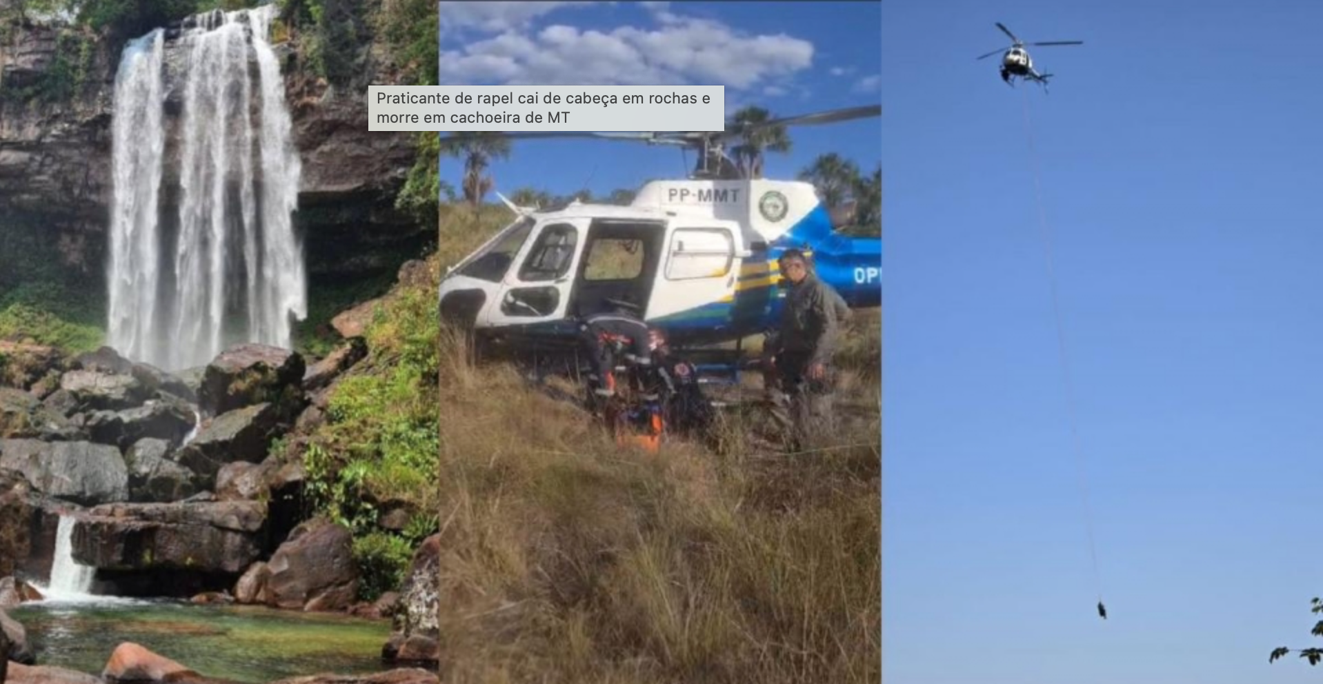 Praticante de rapel cai de cabeça em rochas e morre em cachoeira de MT