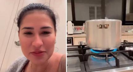 Simone cozinha com panela sem cabo