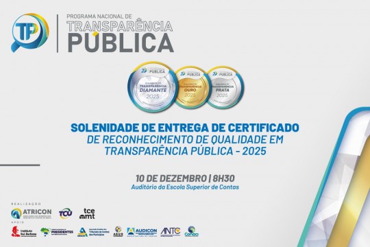TCE-MT entrega certificados de transparência pública em solenidade nesta quarta-feira (10)