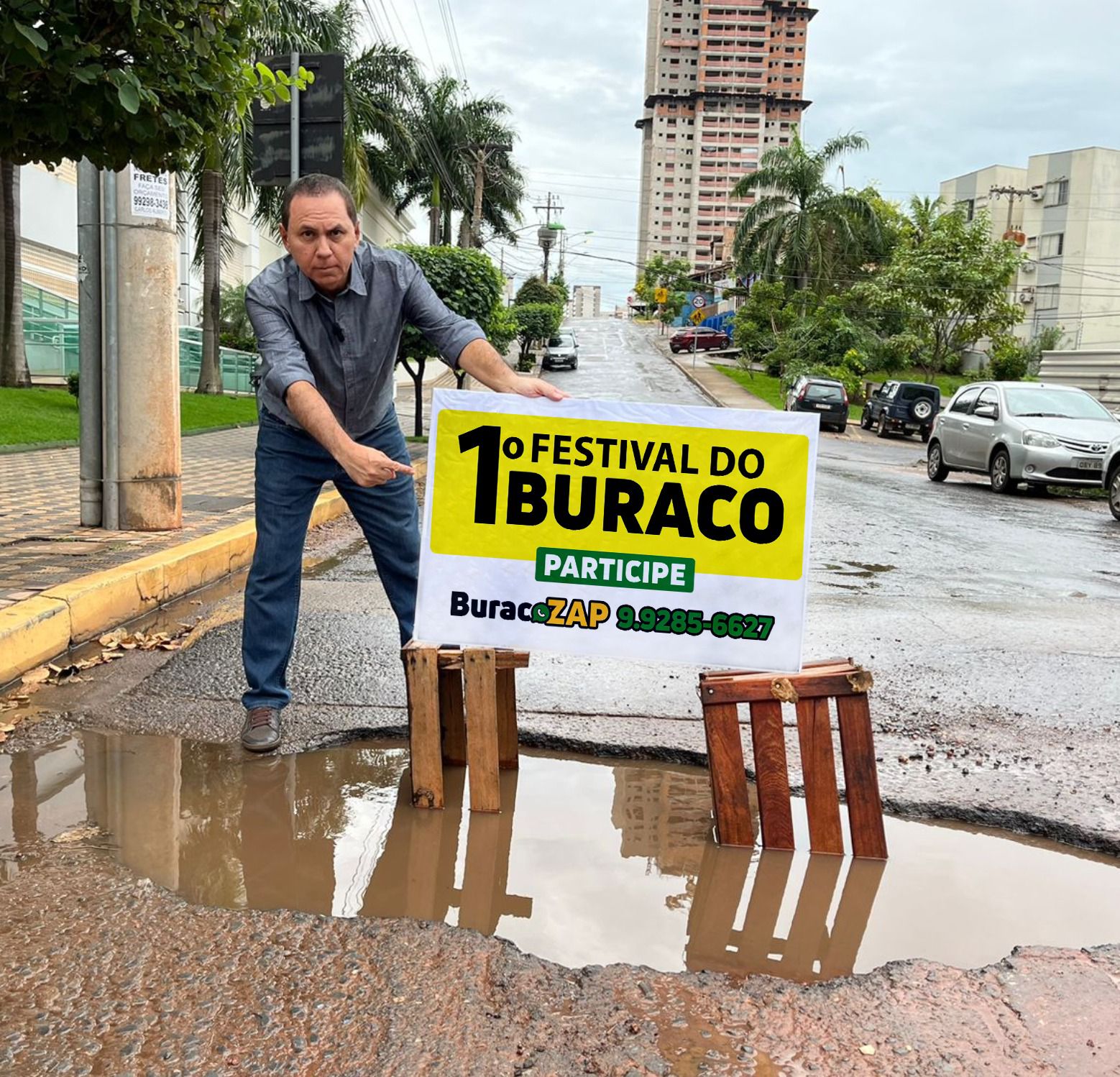 Vereador promove Festival do Buraco para protestar contra prefeito Emanuel Pinheiro