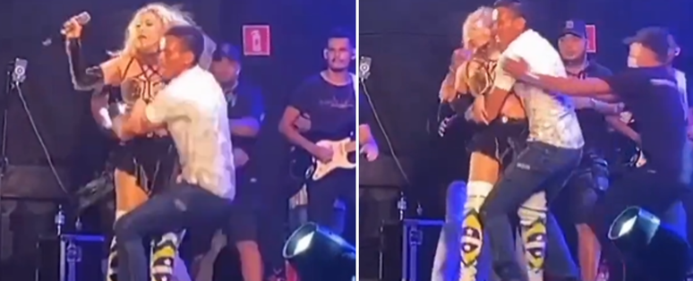 Susto; fã invade palco e agarra Joelma durante show